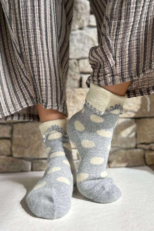Laundry B Terry & Wool Luxury Socks Dotty Grey Stone